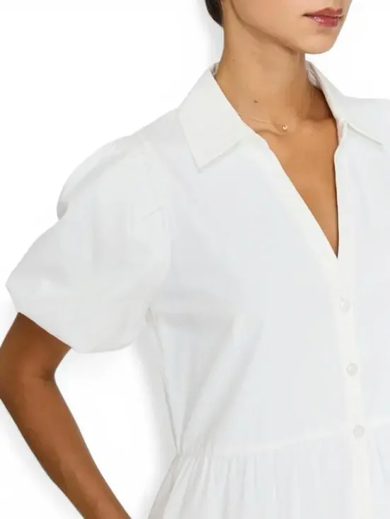 Brochu Walker Havana Mini Dress Women’s Medium Ivory White Tiered Puff Sleeve - Picture 6 of 11